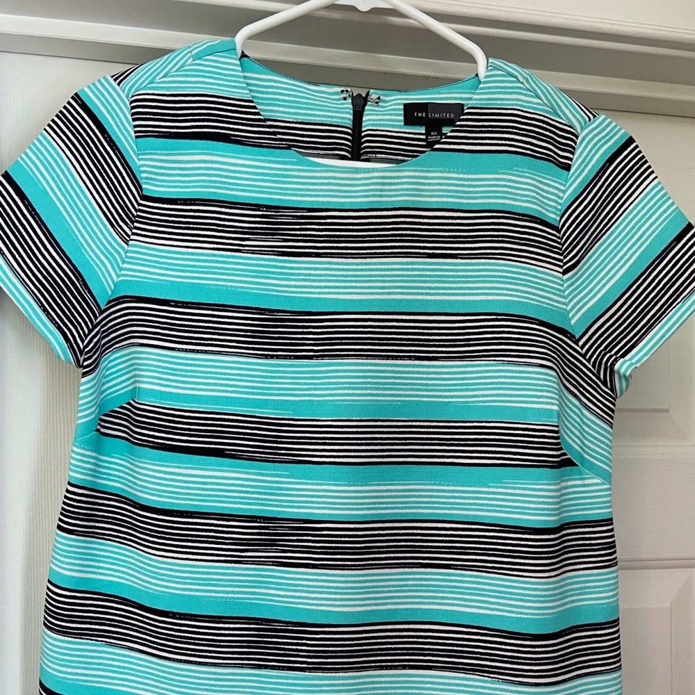 Boxy teal and black stripe The Limited shirt in XS
